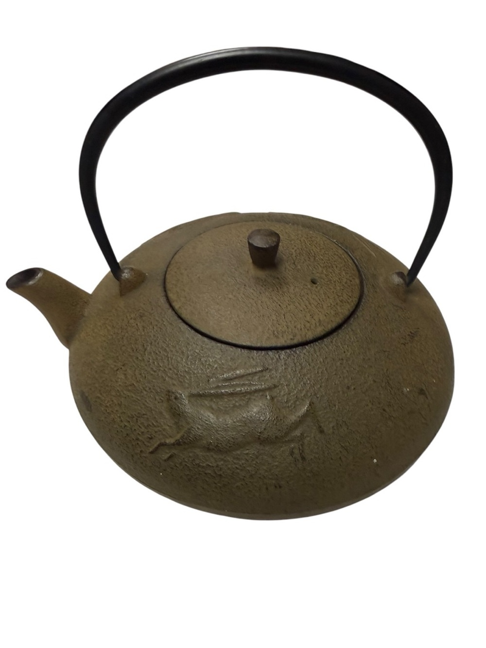 VTG Cast Iron Tetsubin Japanese-Style Teapot Stamped Rabbit Design 6.25in